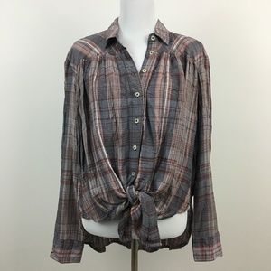 NWT BDG UO Melanie Button Down Shirt Front Tie